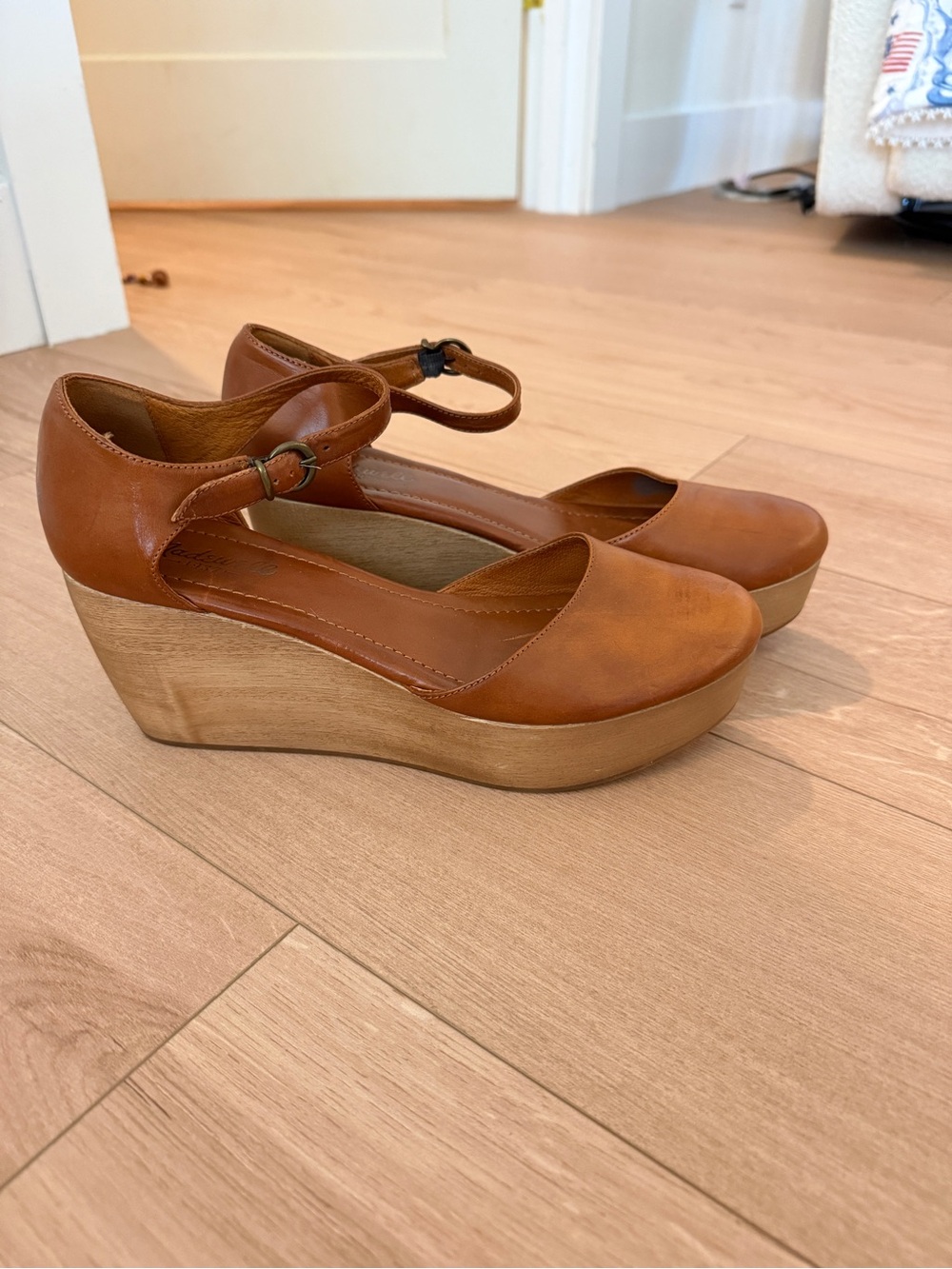 Madewell Women’s Tan Leather Wedge Mary Jane with Ankle Strap